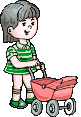 אנימציה ילדה משחקת בעגלה