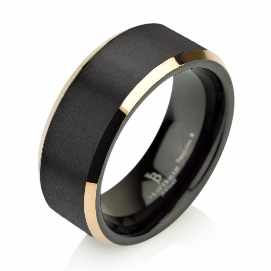 Yellow Gold Brushed Black Tungsten Ring Wedding Band Yellow Gold Brushed Black Tungsten Ring Wedding Band Carbide 8mm 14k Man Male Women Anniversary