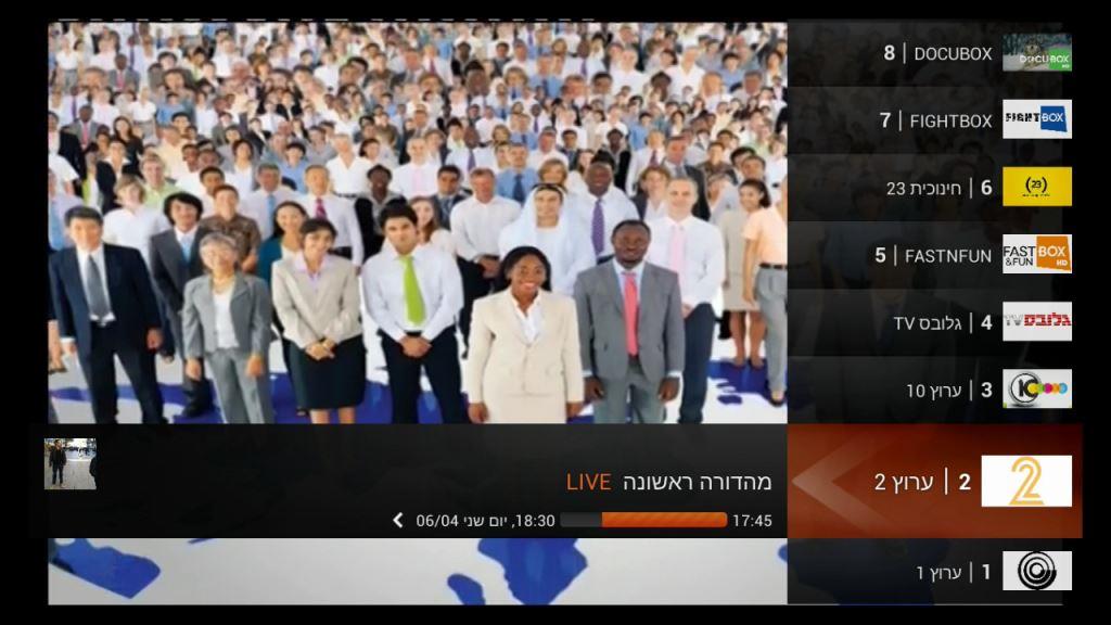 תצלום מסך ערוצי הטלוויזיה